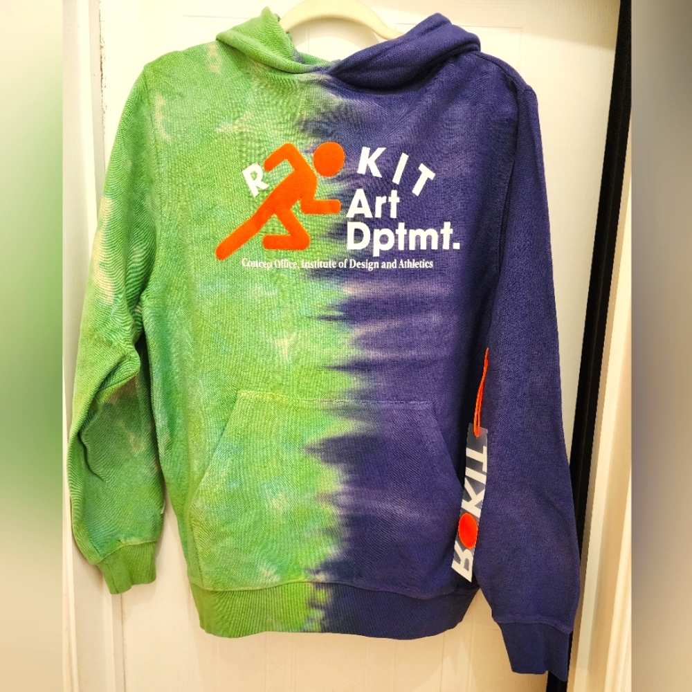 Rokit Art Dptmt Mens Clash Tie-Dye Hoodie - Blue and Green